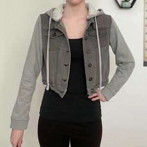 Grey denim and sweatshirt cropped jacket
